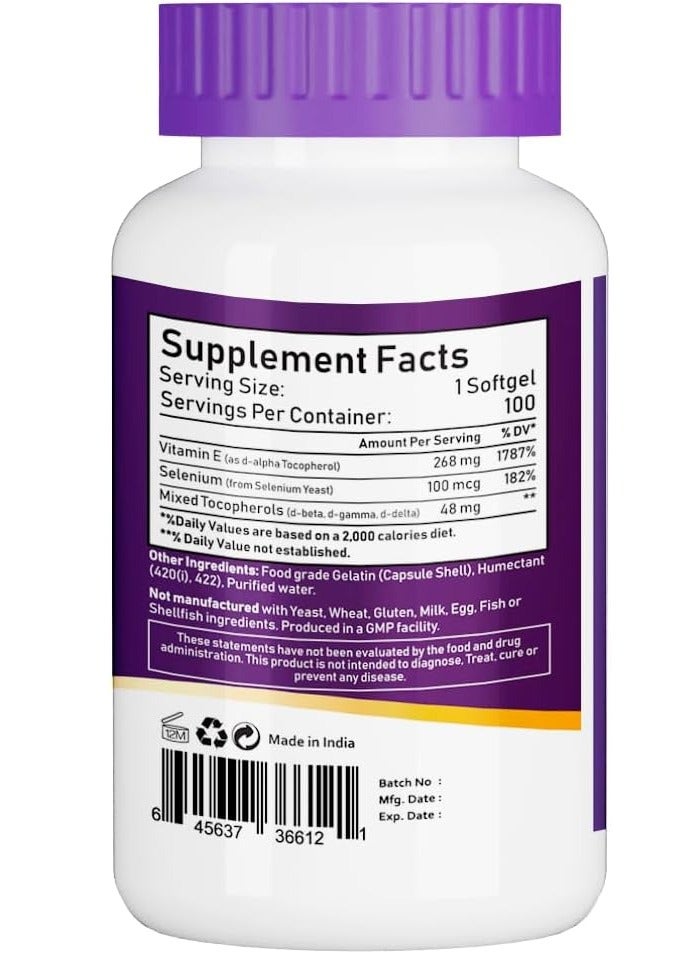 Nbl Natural Vitamin E-400 Mixed Tocopherols & Selenium For Men & Women Softgel 100'S