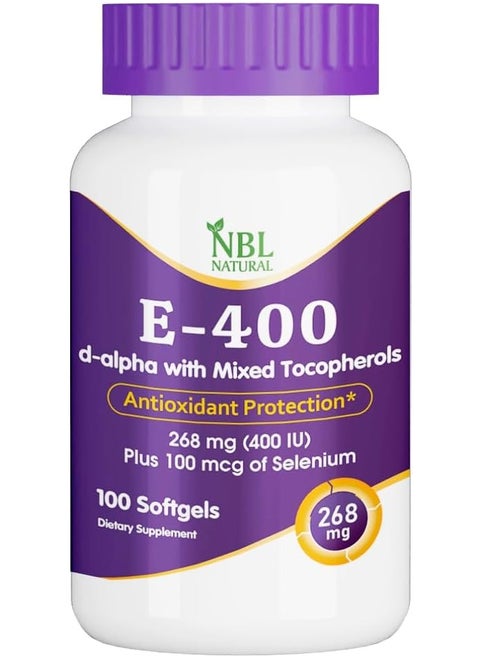 Vitamin E-400 Mixed Tocopherols & Selenium 100 Softgel, Supports Heart, Skin, Immune Health & Antioxidant Protection For Men And Women