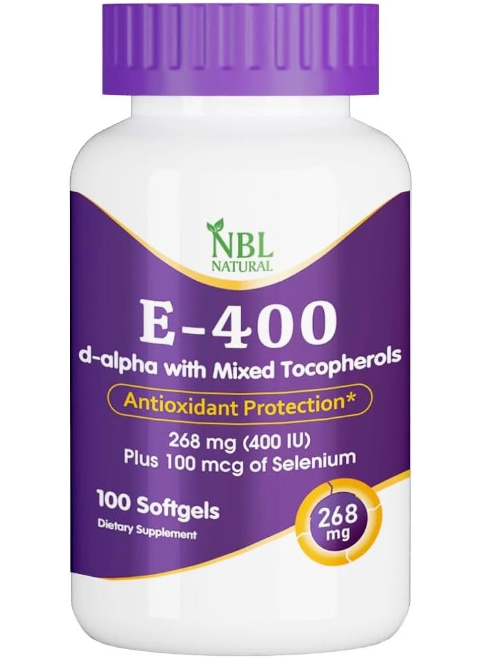 NBL Natural - Vitamin E-400 Mixed Tocopherols & Selenium 100 Softgel, Supports Heart, Skin, Immune Health & Antioxidant Protection For Men And Women - Image 1
