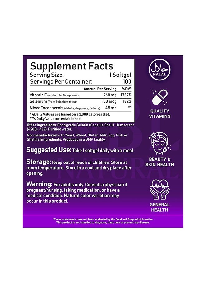 NBL Natural - Vitamin E-400 Mixed Tocopherols & Selenium 100 Softgel, Supports Heart, Skin, Immune Health & Antioxidant Protection For Men And Women - Image 1