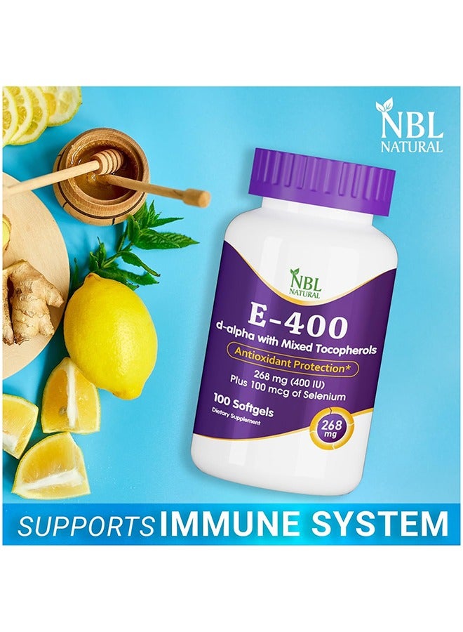 Nbl Natural Vitamin E-400 Mixed Tocopherols & Selenium For Men & Women Softgel 100'S