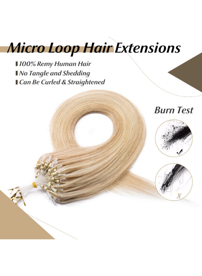 SEGO Micro Beads Hair Extensions Human Hair Micro Loop Human Hair Extensions Natural Straight Cold Fusion 50gpack 100 Strands 16 Inches Ash blonde and bleach blonde - Image 4