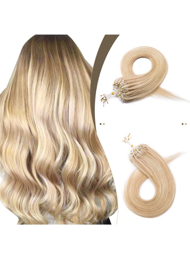 SEGO Micro Beads Hair Extensions Human Hair Micro Loop Human Hair Extensions Natural Straight Cold Fusion 50gpack 100 Strands 16 Inches Ash blonde and bleach blonde - Image 2