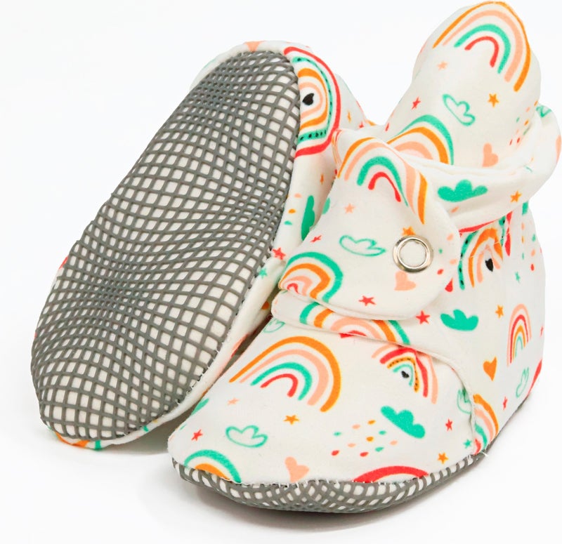Ella Bonna Organic Cotton Baby Slippers, Non-Slip Sole, Newborn Booties, Home Nursery Shoes, Rainbow  - Image 1