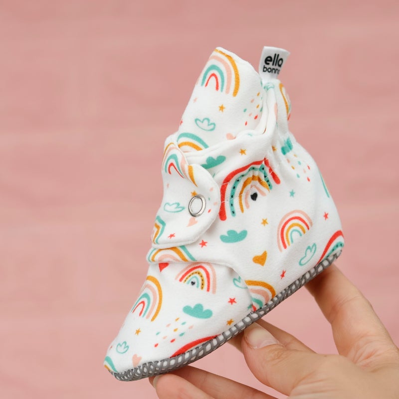 Ella Bonna Organic Cotton Baby Slippers, Non-Slip Sole, Newborn Booties, Home Nursery Shoes, Rainbow  - Image 5