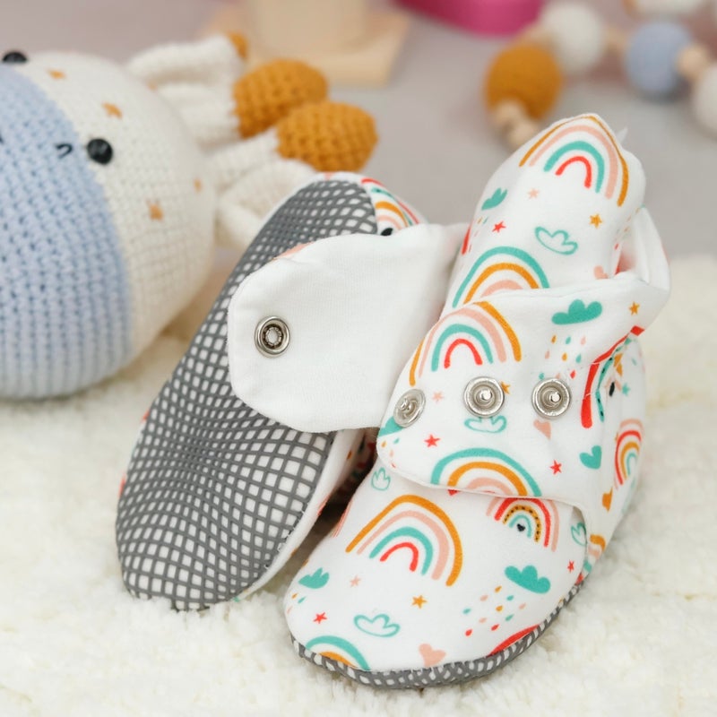 Ella Bonna Organic Cotton Baby Slippers, Non-Slip Sole, Newborn Booties, Home Nursery Shoes, Rainbow  - Image 3