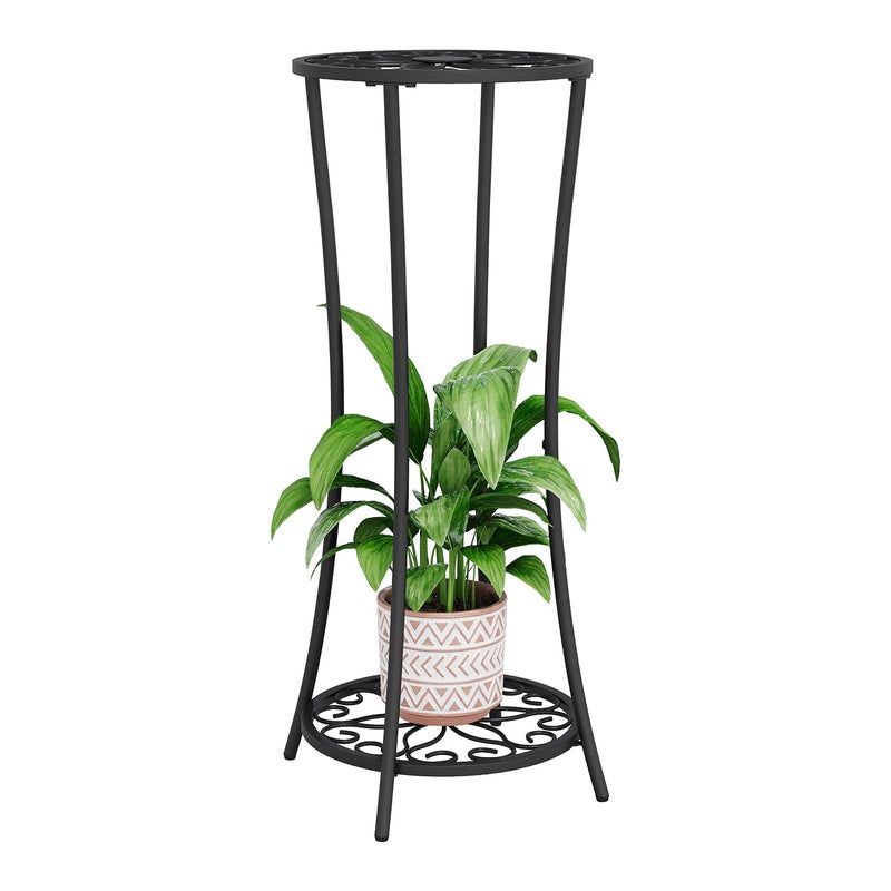 YINMIT Plant Stand Indoor Outdoor, 2 Tier Metal Potted Holder Rack, Flower Pot Stand Shelf, Heavy Duty Round Supports Rack, Corner Plant Shelf for Balcony Garden Patio Living Room (Black-Iron) - Image 1