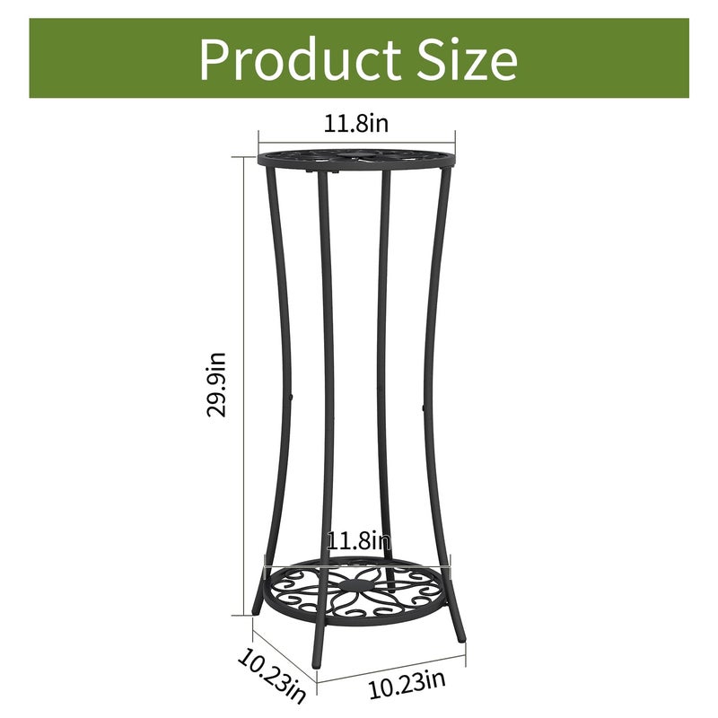 YINMIT Plant Stand Indoor Outdoor, 2 Tier Metal Potted Holder Rack, Flower Pot Stand Shelf, Heavy Duty Round Supports Rack, Corner Plant Shelf for Balcony Garden Patio Living Room (Black-Iron) - Image 3