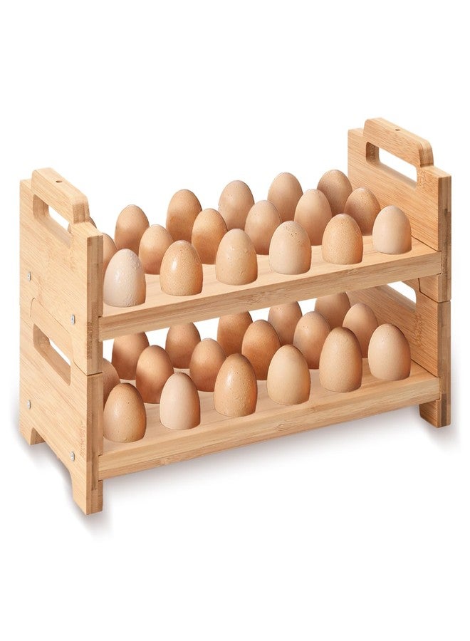 MFBJXC Bamboo Egg Holder Countertop - 2-Tier 18-Egg Stackable Organizer with Screwdriver, Farmhouse Kitchen Storage for Chicken/Duck Eggs - Image 1