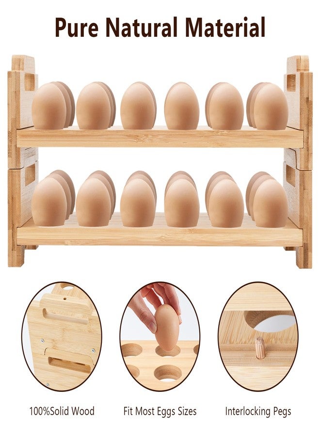 MFBJXC Bamboo Egg Holder Countertop - 2-Tier 18-Egg Stackable Organizer with Screwdriver, Farmhouse Kitchen Storage for Chicken/Duck Eggs - Image 2