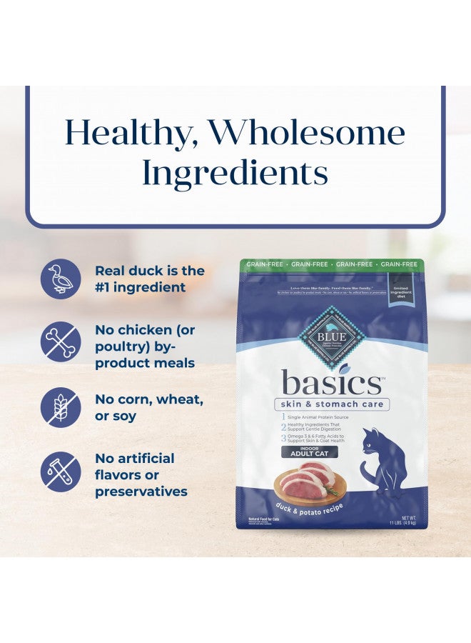 Blue Buffalo Basics Grain-Free Dry Cat Food, Skin & Stomach Care, Limited Ingredient Diet for Indoor Cats, Duck & Potato Recipe, 11-lb. Bag - Image 4