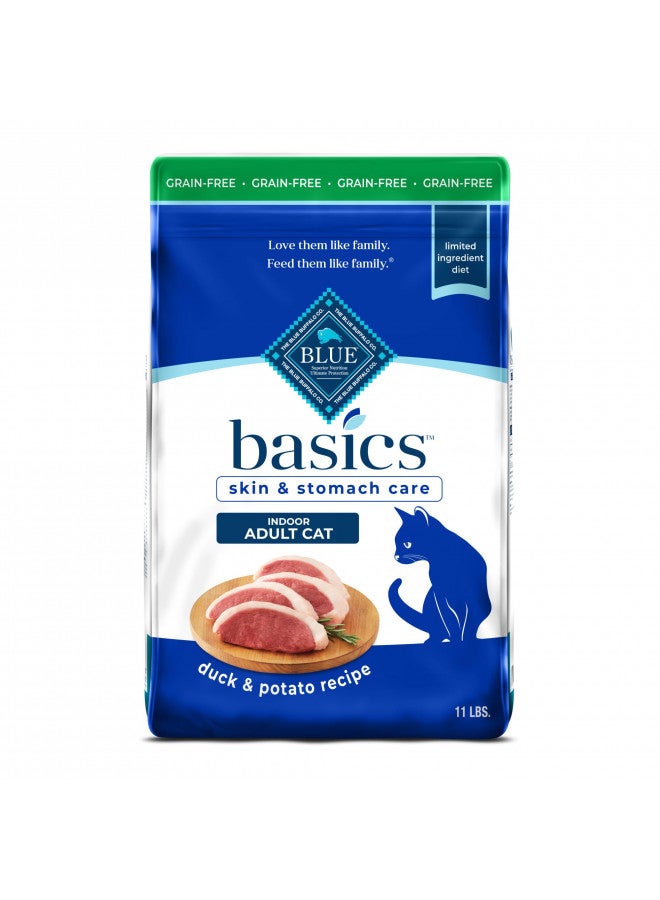 Blue Buffalo Basics Grain-Free Dry Cat Food, Skin & Stomach Care, Limited Ingredient Diet for Indoor Cats, Duck & Potato Recipe, 11-lb. Bag - Image 1