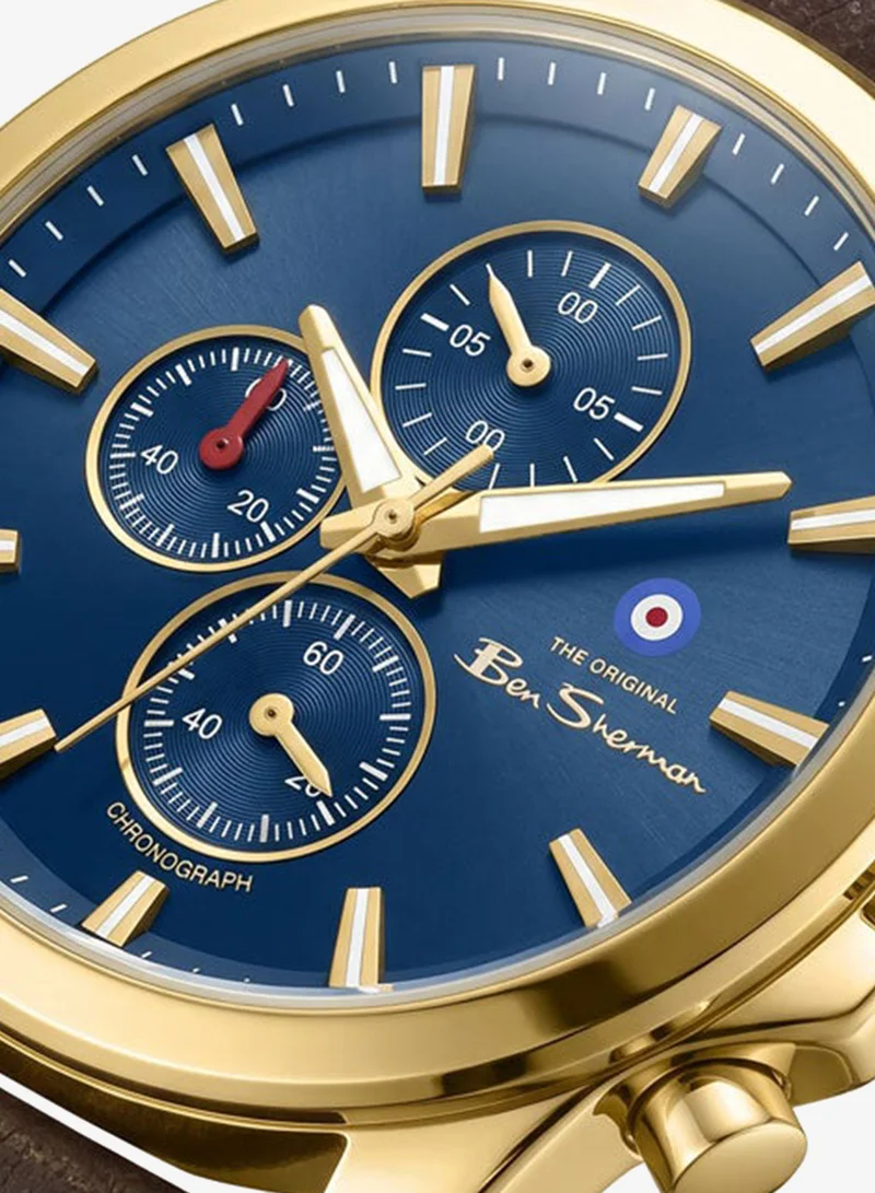 Ben Sherman Oxford Blue Dial Brown Genuine Leather Strap Chronograph Watch for Men, 44mm