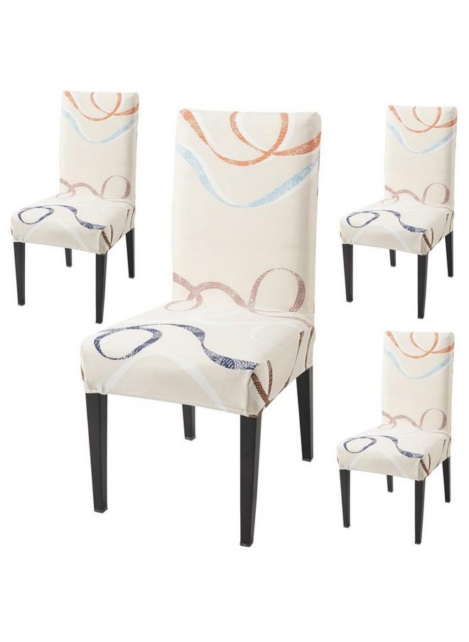 Styleys Styleys Elastic Chair Cover Stretch Removable Washable Short Dining Chair Cover Protector Seat Slipcover (Set of 4, Beige Ribbons, SD-3187)  - Image 1