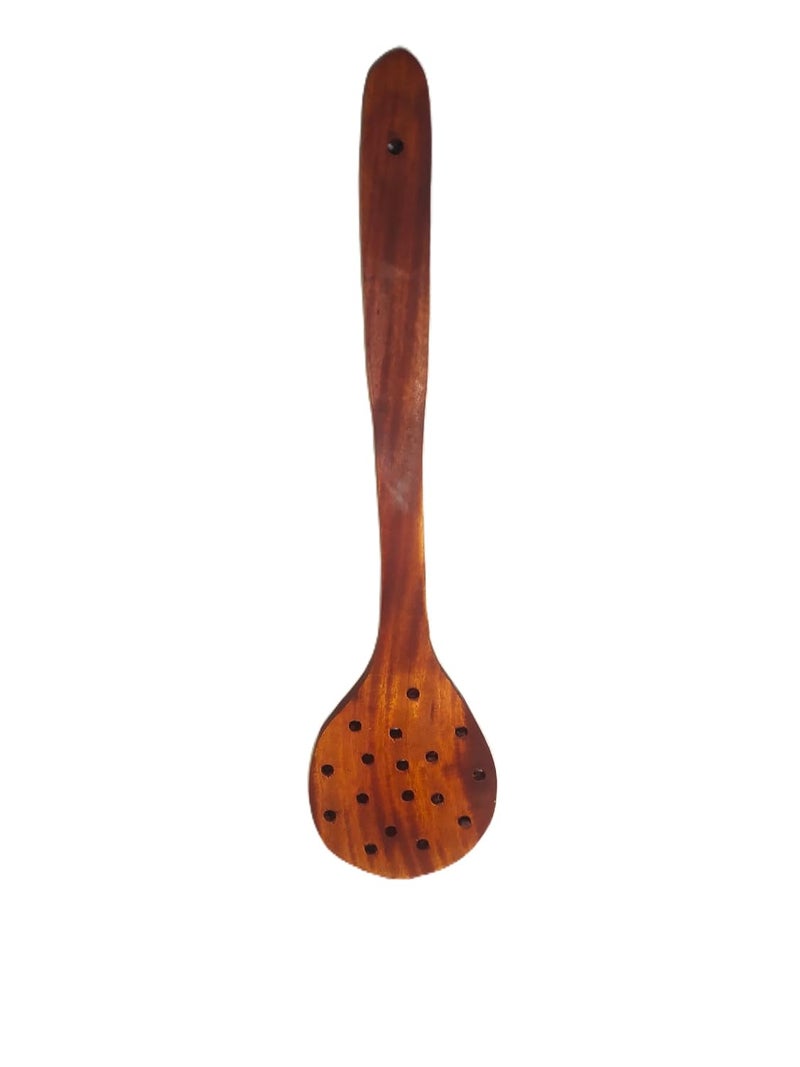 A2Z Appliances Store Handcrafted Wooden Slotted Spoon Round Cooking Ladle with Holes Multipurpose Kitchen Utensil for NonStick CookwareHoles for Cooking DosaRotiChapati 33 7 cm  - Image 1