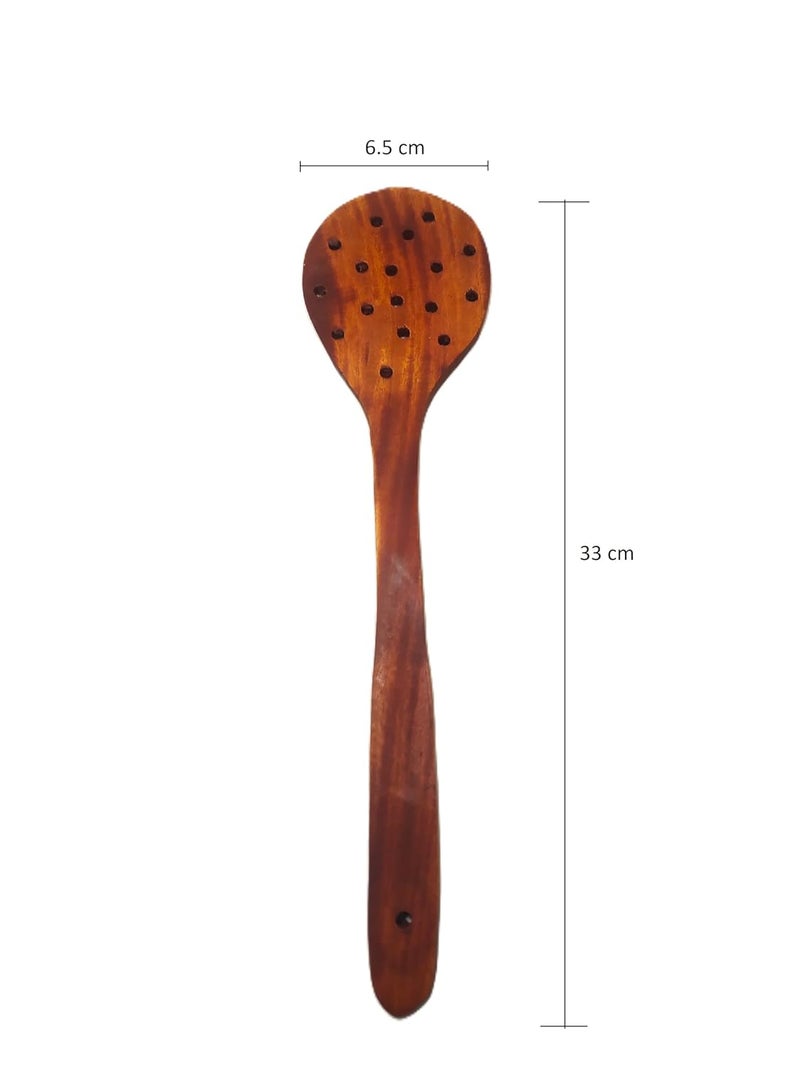A2Z Appliances Store Handcrafted Wooden Slotted Spoon Round Cooking Ladle with Holes Multipurpose Kitchen Utensil for NonStick CookwareHoles for Cooking DosaRotiChapati 33 7 cm  - Image 2