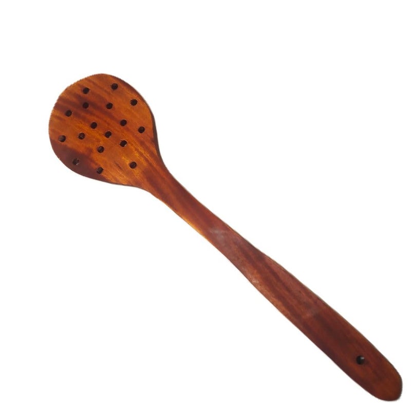 A2Z Appliances Store Handcrafted Wooden Slotted Spoon Round Cooking Ladle with Holes Multipurpose Kitchen Utensil for NonStick CookwareHoles for Cooking DosaRotiChapati 33 7 cm  - Image 3
