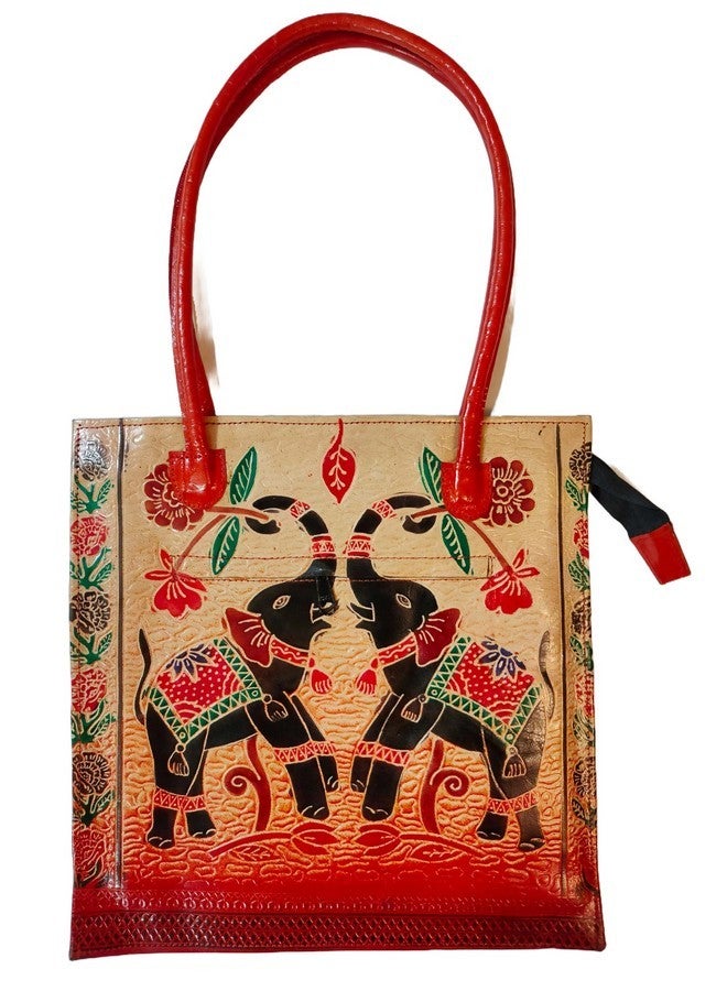 CLASSIQUE Shantiniketan Genuine Leather Hand Embossed Traditional Design Shoulder Bag for Women Laptop Bag Square Shape - Image 1