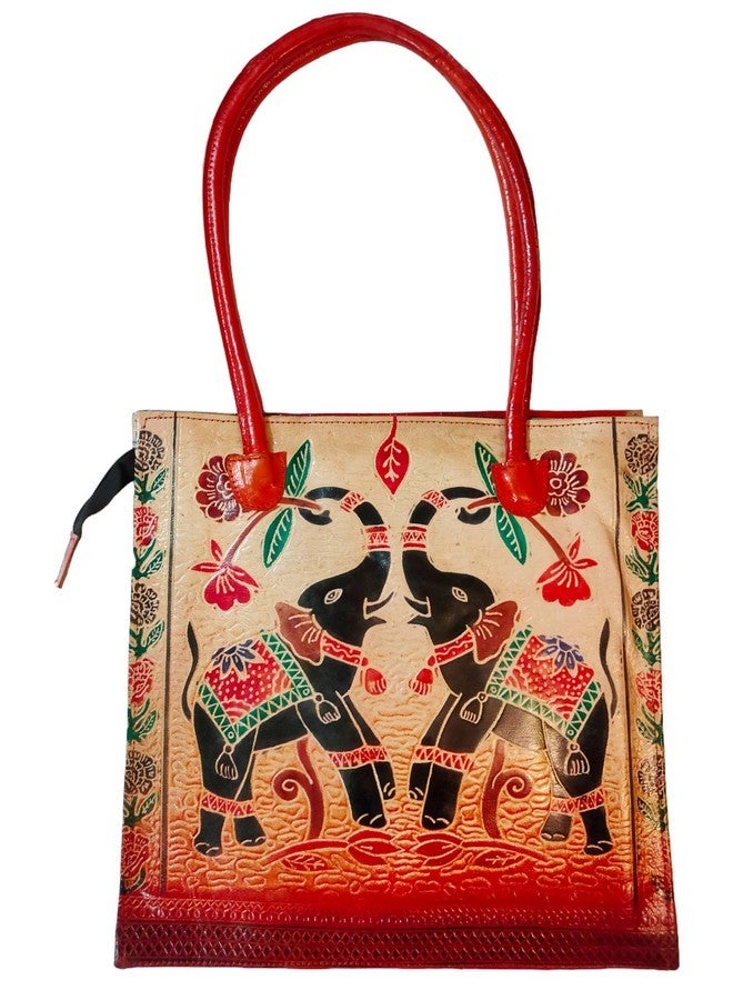 CLASSIQUE Shantiniketan Genuine Leather Hand Embossed Traditional Design Shoulder Bag for Women Laptop Bag Square Shape - Image 3