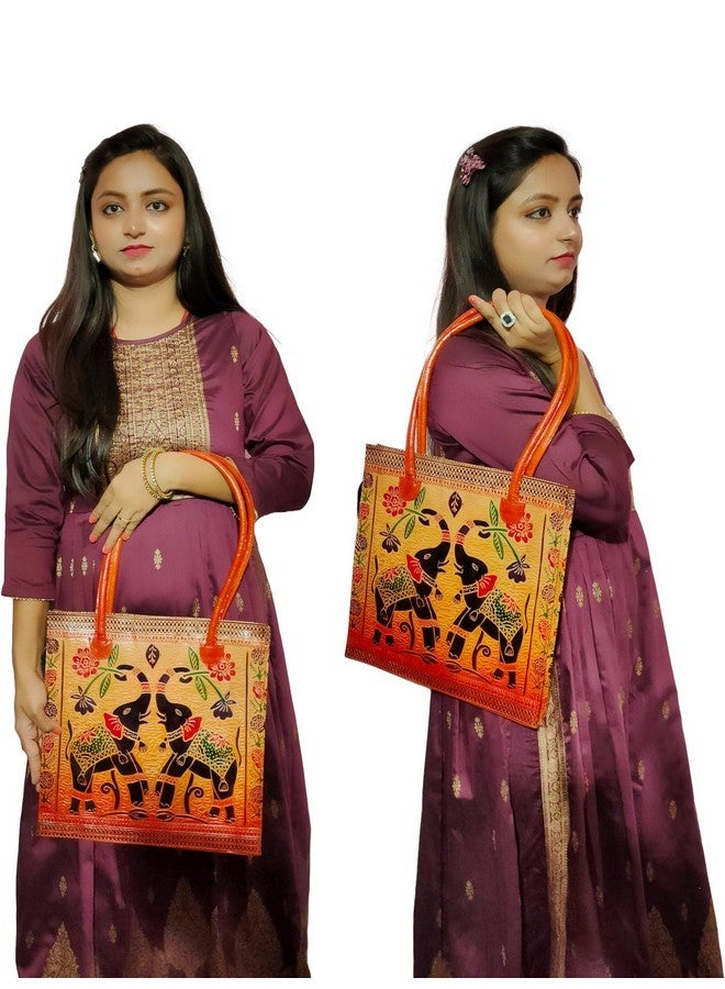 CLASSIQUE Shantiniketan Genuine Leather Hand Embossed Traditional Design Shoulder Bag for Women Laptop Bag Square Shape - Image 2