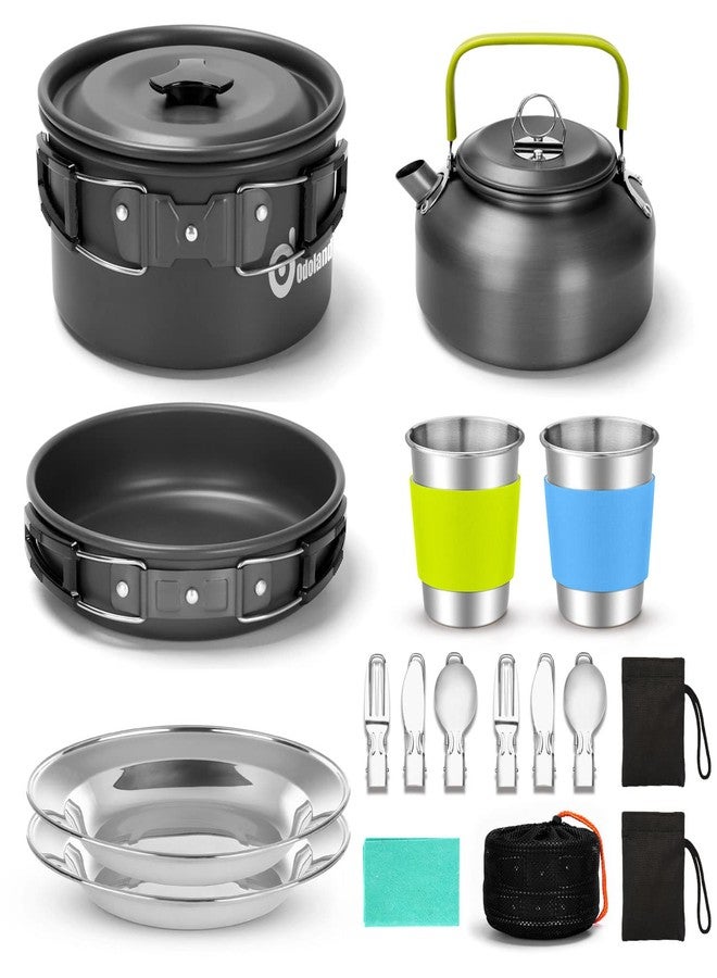 Odoland 15pcs Camping Cookware Mess Kit, 1.9L Pot, for Camping, Backpacking - Image 1