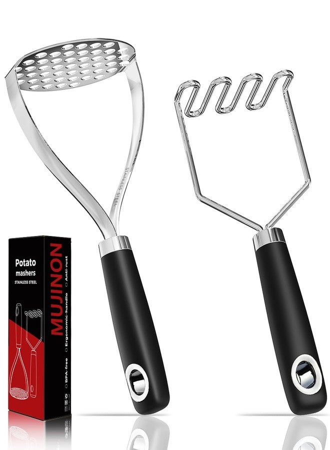 MUJINON 18/0 Stainless Steel Potato Mashers, 10.3-inch, Non-slip Handle, Kitchen Tool for Avocado Vegetable Sauce Butter Pumpkin Puree Bean, Dishwasher Safe, Pack of 2 - Image 1