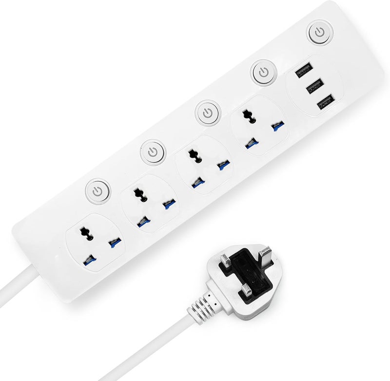 إيلونسي سلك تمديد طاقة عالمي من مع واقي زيادة تيار 4 مقابس طاقة و3 منافذ USB، شريط طاقة 3 أمتار للمنزل والمكتب وما إلى ذلك، سلك تمديد متعدد المقابس - 3 أمتار - Image 1