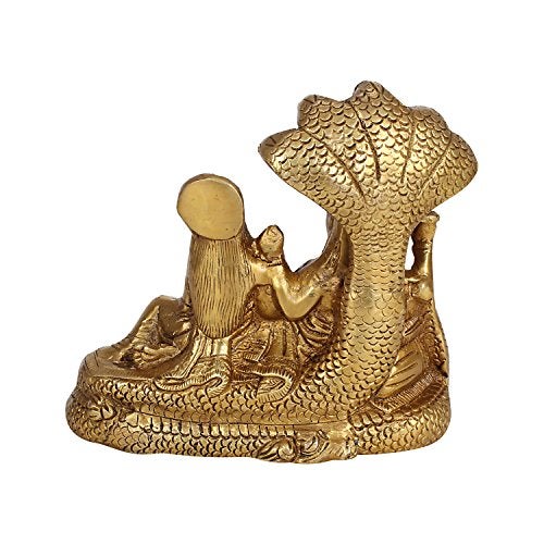 ARTVARKO Brass Lakshmi Vishnu Idol God Goddess Statues Religious Deity Laxmi Vishnu Resting On Sheshnaag 7 Inches - Image 5