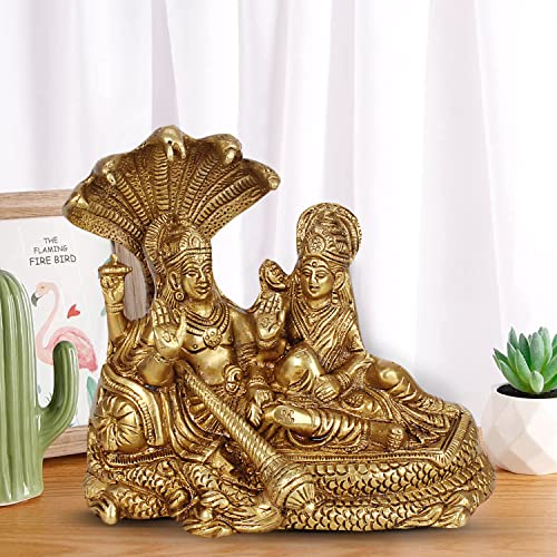 ARTVARKO Brass Lakshmi Vishnu Idol God Goddess Statues Religious Deity Laxmi Vishnu Resting On Sheshnaag 7 Inches - Image 1