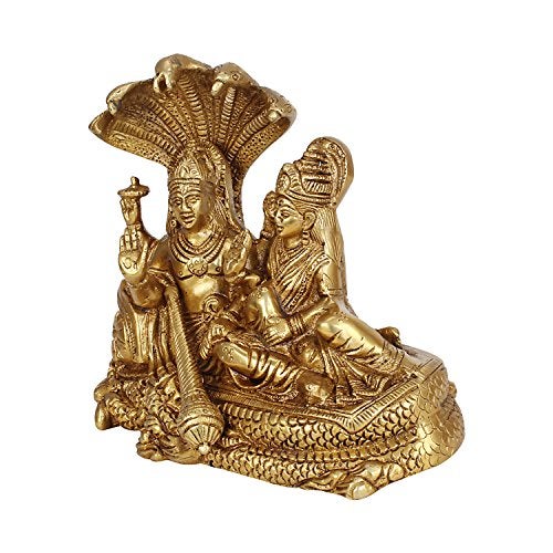 ARTVARKO Brass Lakshmi Vishnu Idol God Goddess Statues Religious Deity Laxmi Vishnu Resting On Sheshnaag 7 Inches - Image 4