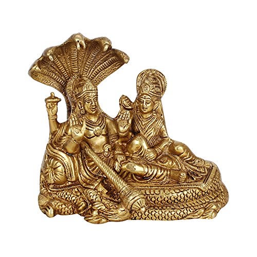 ARTVARKO Brass Lakshmi Vishnu Idol God Goddess Statues Religious Deity Laxmi Vishnu Resting On Sheshnaag 7 Inches - Image 2