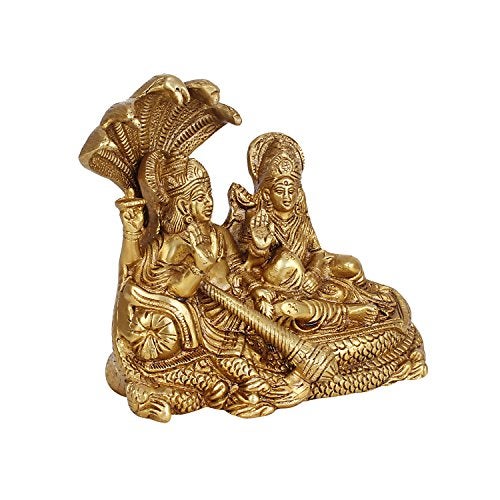 ARTVARKO Brass Lakshmi Vishnu Idol God Goddess Statues Religious Deity Laxmi Vishnu Resting On Sheshnaag 7 Inches - Image 3