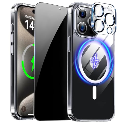 ZOZDOKG Magnetic for iPhone 15 Pro Max Case Clear with Privacy Screen Protector and Full Camera Cover, Compatible with MagSafe Shockproof Protection Phone Case for iPhone 15 Pro Max,Transparent - Image 1