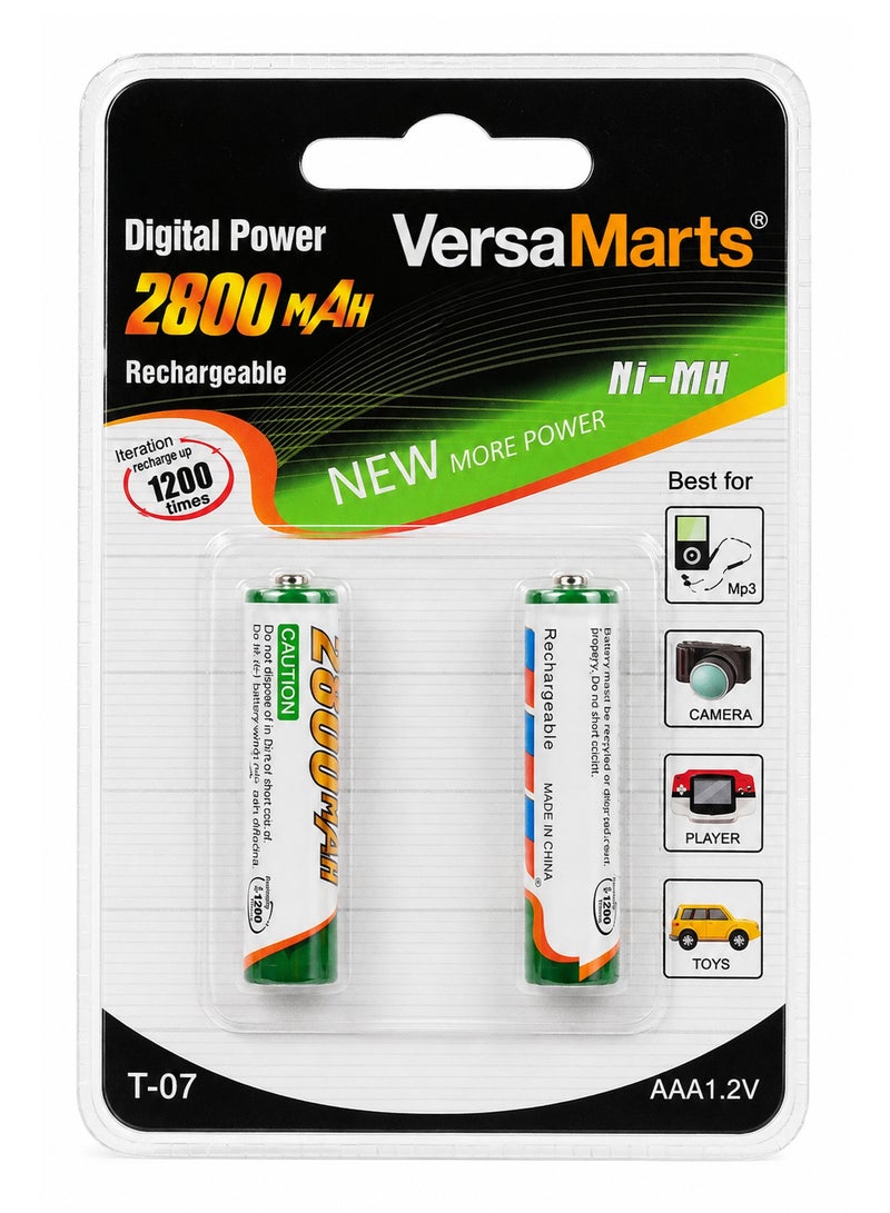 بطارية AAA قابلة لإعادة الشحن 2800mAh Ni-MH 1.2V – بطاريات عالية السعة للأضواء والكاميرات والألعاب والأجهزة الإلكترونية - Image 1
