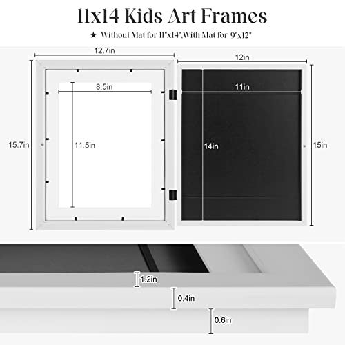 GULETHUN [2-Pack] Kids Art Frames, 11x14 Front Opening Kids Artwork Frames Changeable, White Artwork Display Storage Frame for Wall, Holds 50 Pcs, for 3D Picture, Crafts, Children Drawing, Hanging Art, - Image 3