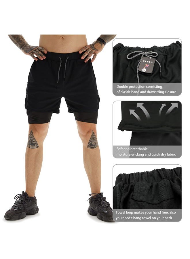 OEBLD Mens Athletic Shorts 2-in-1 Gym Workout Running 7'' Shorts with Towel loop - Image 4