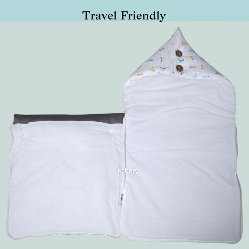 Fabrify 3 in 1 Baby Sleeping Bag & Carry Nest | Muslin Cotton Bedding Set for Infants & New Born Baby | Portable/Travel & Skin Friendly | 0-6 Months (Car 1) - Image 3