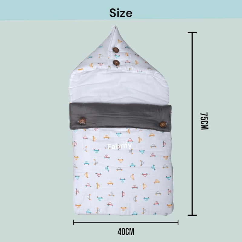 Fabrify 3 in 1 Baby Sleeping Bag & Carry Nest | Muslin Cotton Bedding Set for Infants & New Born Baby | Portable/Travel & Skin Friendly | 0-6 Months (Car 1) - Image 2