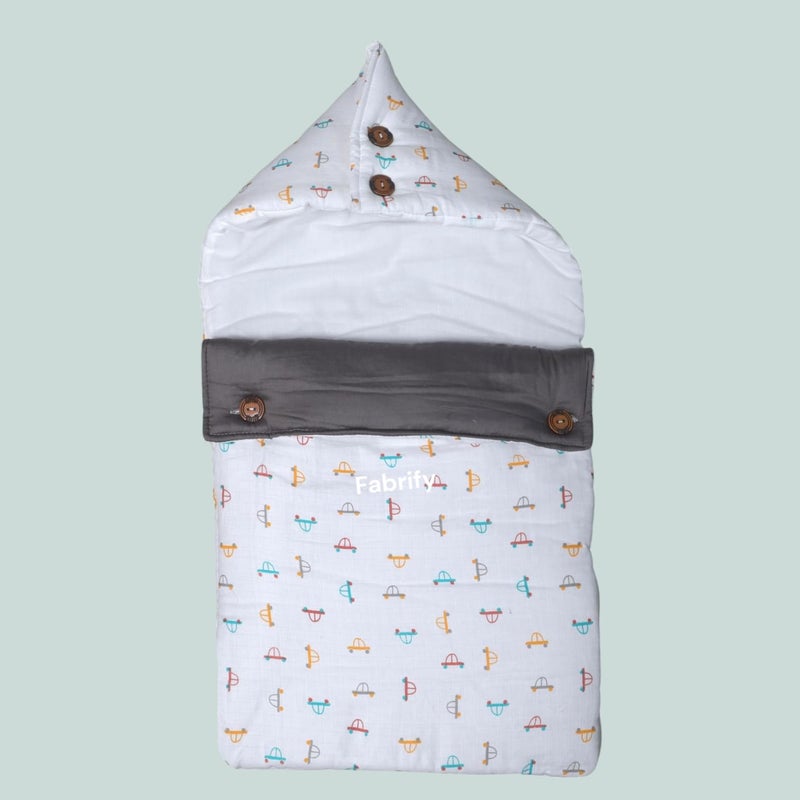 Fabrify 3 in 1 Baby Sleeping Bag & Carry Nest | Muslin Cotton Bedding Set for Infants & New Born Baby | Portable/Travel & Skin Friendly | 0-6 Months (Car 1) - Image 1