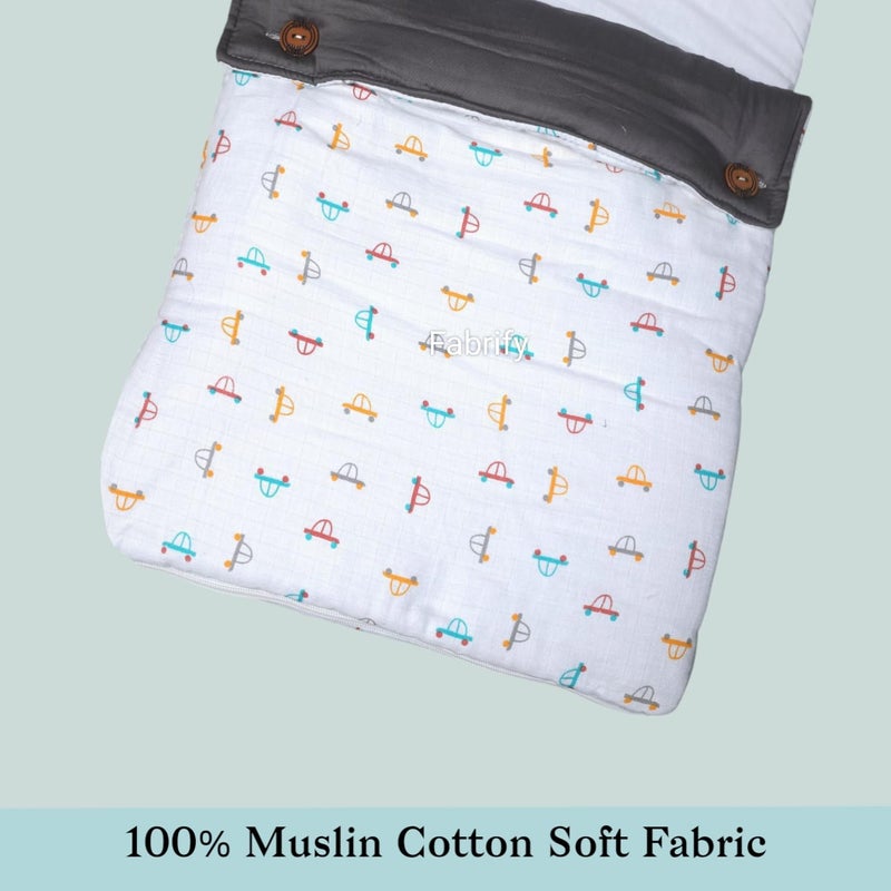 Fabrify 3 in 1 Baby Sleeping Bag & Carry Nest | Muslin Cotton Bedding Set for Infants & New Born Baby | Portable/Travel & Skin Friendly | 0-6 Months (Car 1) - Image 4
