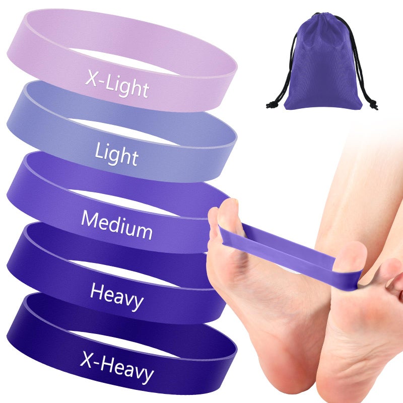 WinnerWhy Set of 5 Toe Stretcher Bands for Bunions Correction Foot Big Toe Spacers Resistance Straightener Loop Bands with Carry Bag for Women Men Hallux Valgus Alignment Yoga ExercisePurple