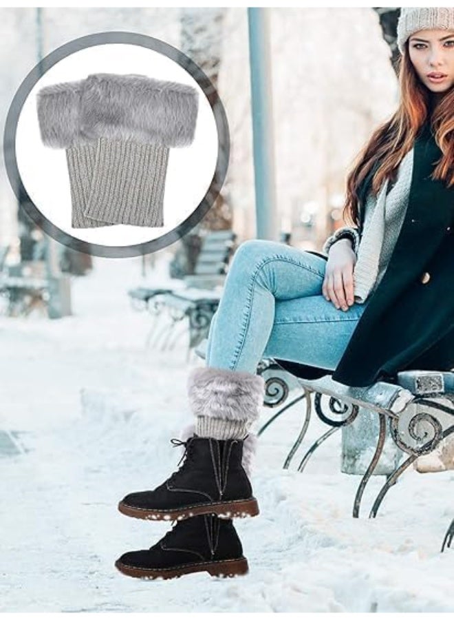 3 Pairs Women Faux Fur Trim Boot Cuff, Winter Knitted Furry Top Cover Leg Warmers, Girls Boot Socks - Image 4