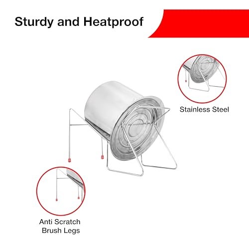 Thangam Stainless Steel Rice Stainer Stand Cooked Rice Strainer Stand | Hands Free, 27.5L x 15.5W x 9.5H cm, Silver - Image 5