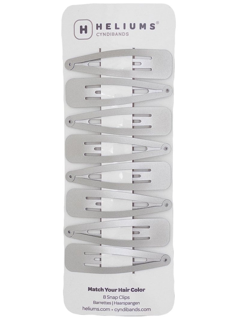 Heliums Large Snap Hair Clips - Silver - 2.7 Inch Metal Hair Barrettes for Women, Metallic Snap Clips - 8 Count