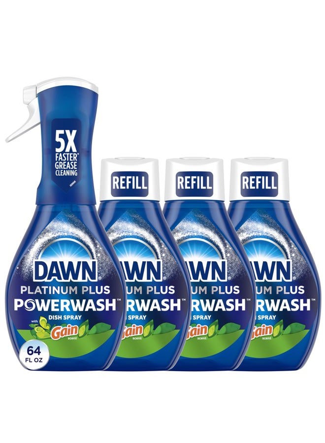 Dawn Powerwash Gain Original Dish Spray, Liquid Dish Soap, Dish Soap Refill, , 1 Starter Kit + 3 Refills, 64 Fl Oz Total (16 fl oz/bottle) - Image 1