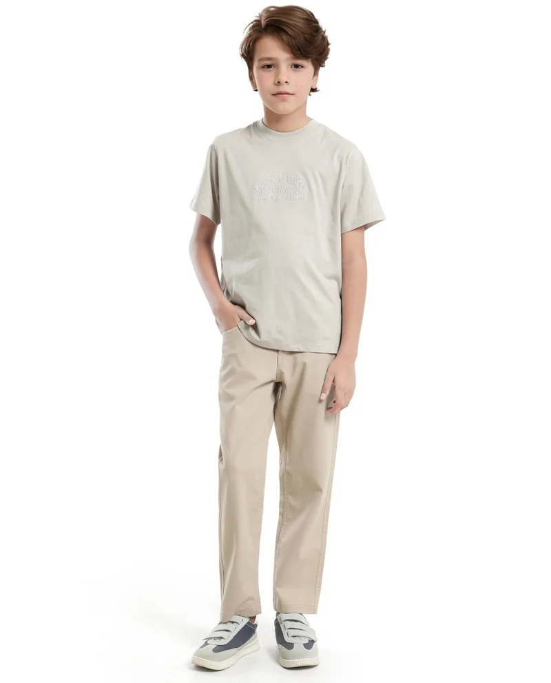 Rare Ones Rare Ones Kids Roxie Light Grey Cotton Half Sleeve Embroidered Slip-On Closure Regular Fit T-Shirt