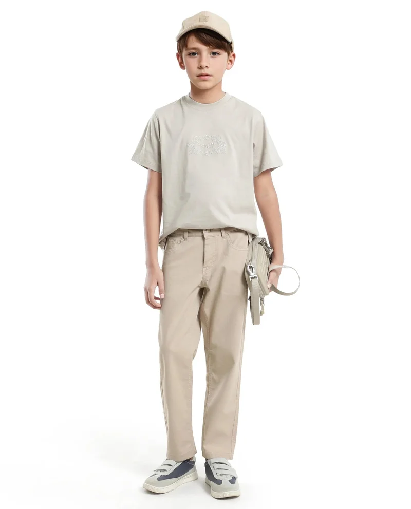 Rare Ones Rare Ones Kids Roxie Light Grey Cotton Half Sleeve Embroidered Slip-On Closure Regular Fit T-Shirt