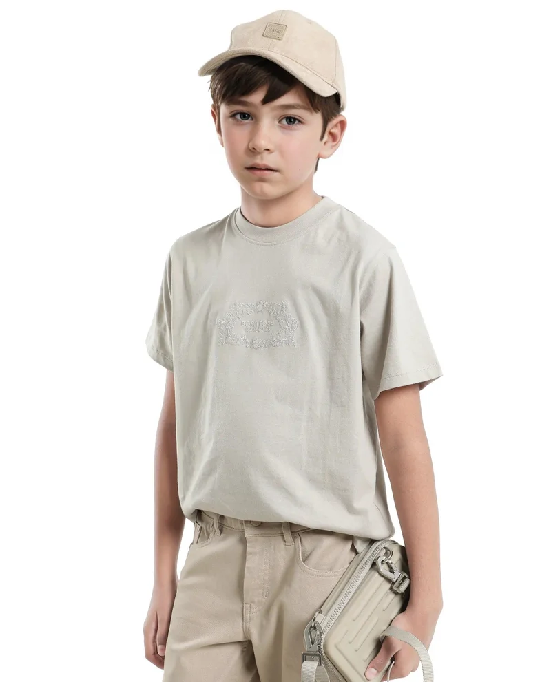 Rare Ones Rare Ones Kids Roxie Light Grey Cotton Half Sleeve Embroidered Slip-On Closure Regular Fit T-Shirt