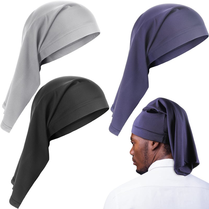 Foaincore 3 Pieces Satin Lined Dread Loc Cap Long Braid Cap Elastic Dreadlock Tube Sock for Full Cover Hair Stocking Night Sleep Bonnet Gray Blue Black 
