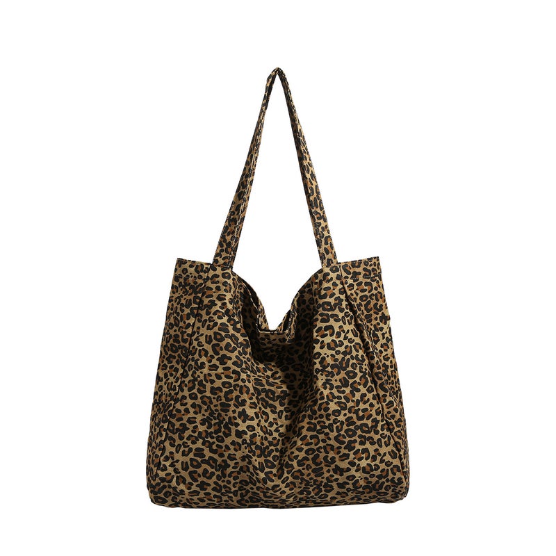 Women's Leopard Print Canvas Tote Bag Large Capacity Shoulder Bag - Image 5
